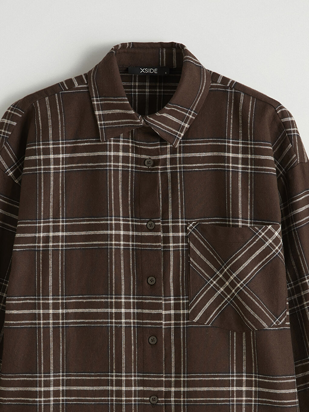 Kahverengi Ekose Oversize Krinkle Kadın Gömlek-5