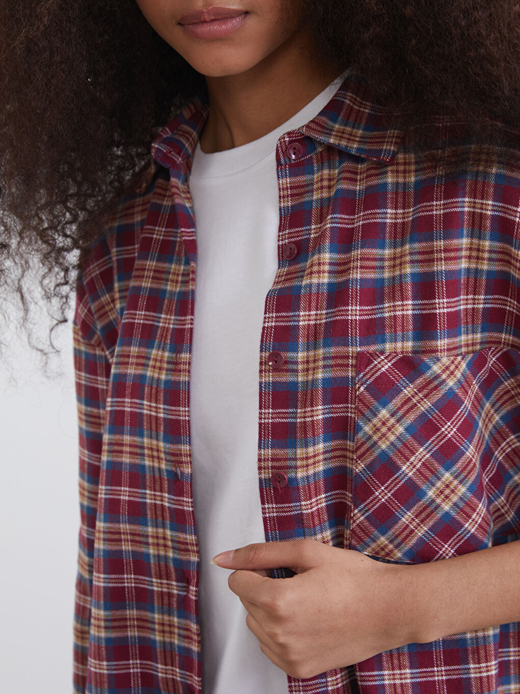 Bordo Ekose Oversize Kadın Oduncu Gömlek-2