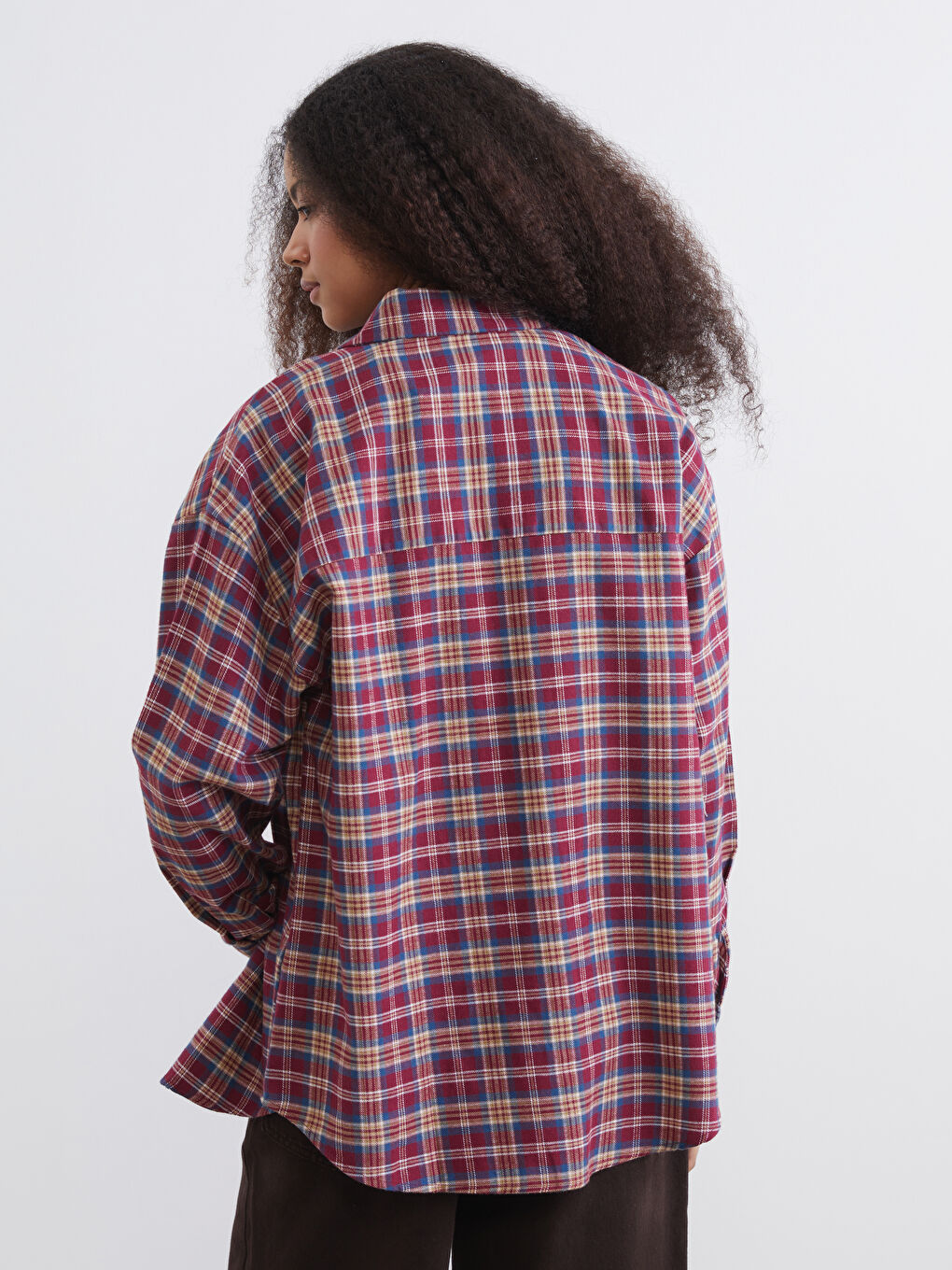 Bordo Ekose Oversize Kadın Oduncu Gömlek-3