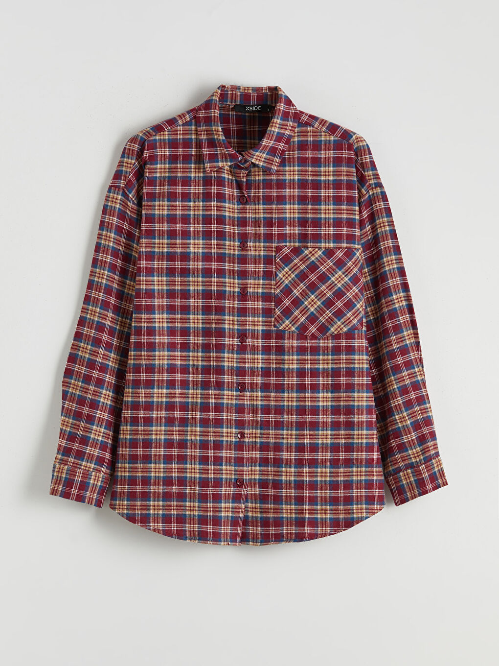 Bordo Ekose Oversize Kadın Oduncu Gömlek-4