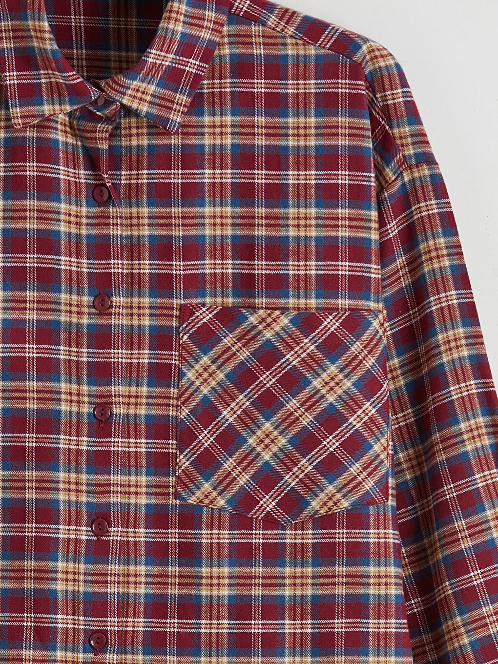 Bordo Ekose Oversize Kadın Oduncu Gömlek-5