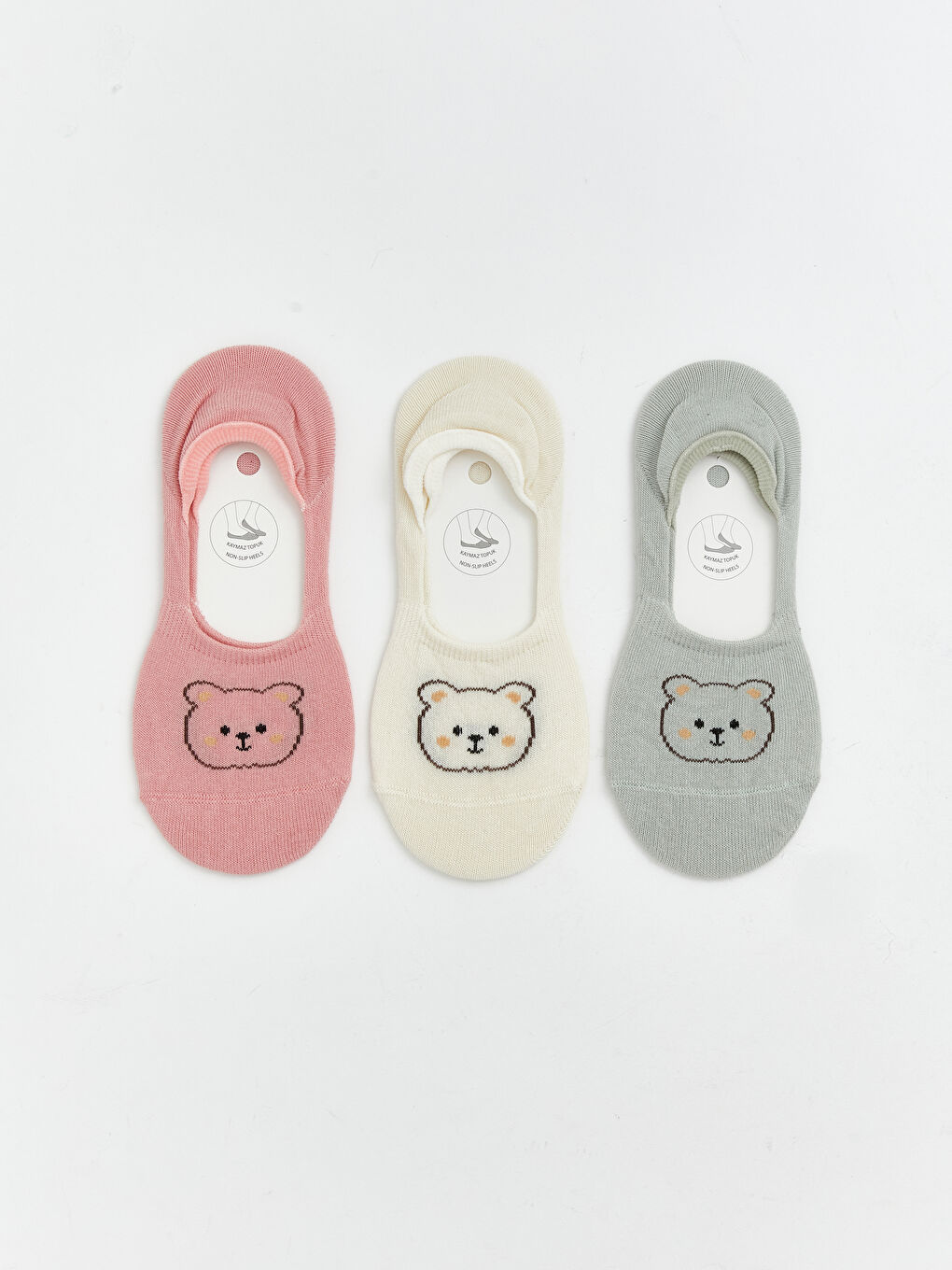 Pembe Kaymaz Topuk Desenli Kadın Babet Çorap 3'lü