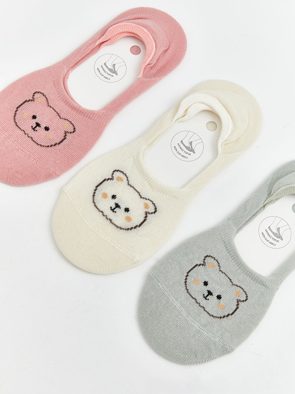 Pembe Kaymaz Topuk Desenli Kadın Babet Çorap 3'lü-1