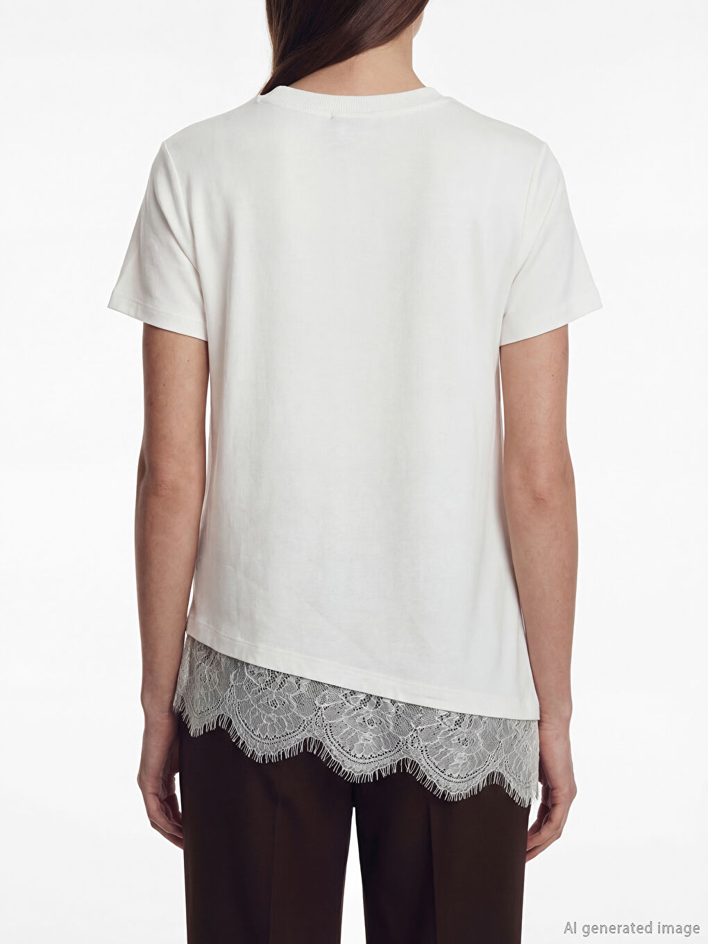 T-shirt Femme à Coupe Asymétrique avec Détails en Dentelle-3