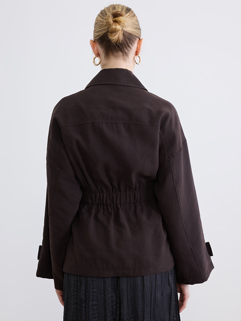 Collared Neck Sash Detailed Oversize Women's Jacket-5