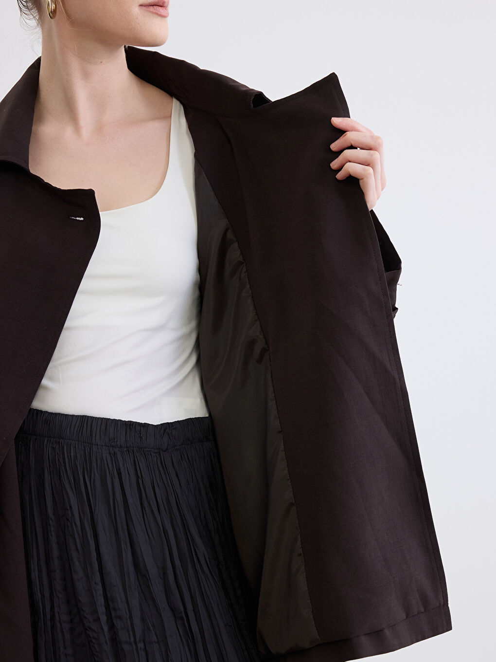 Collared Neck Sash Detailed Oversize Women's Jacket-3