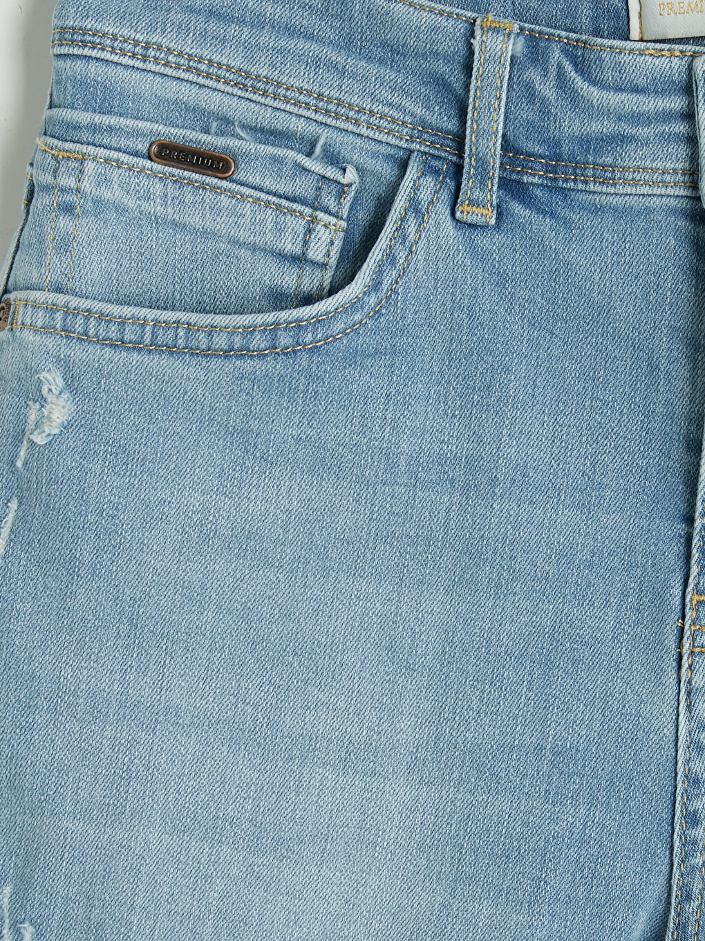 İndigo Slim Fit Erkek Jean Şort-2