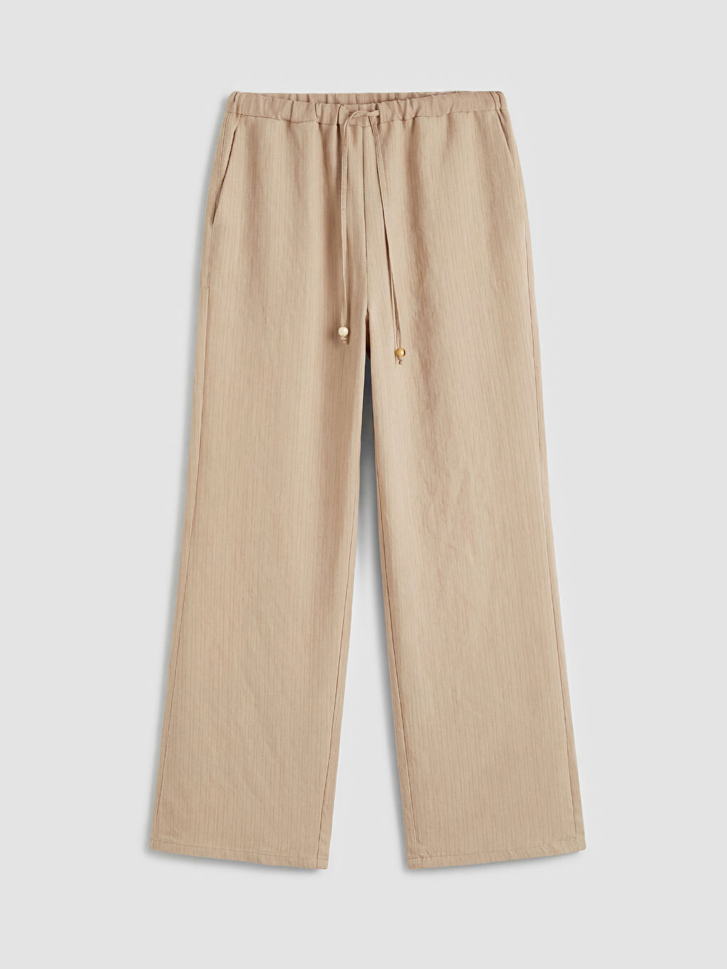 Bej Çizgili Modal Karışımlı Kadın Pantolon