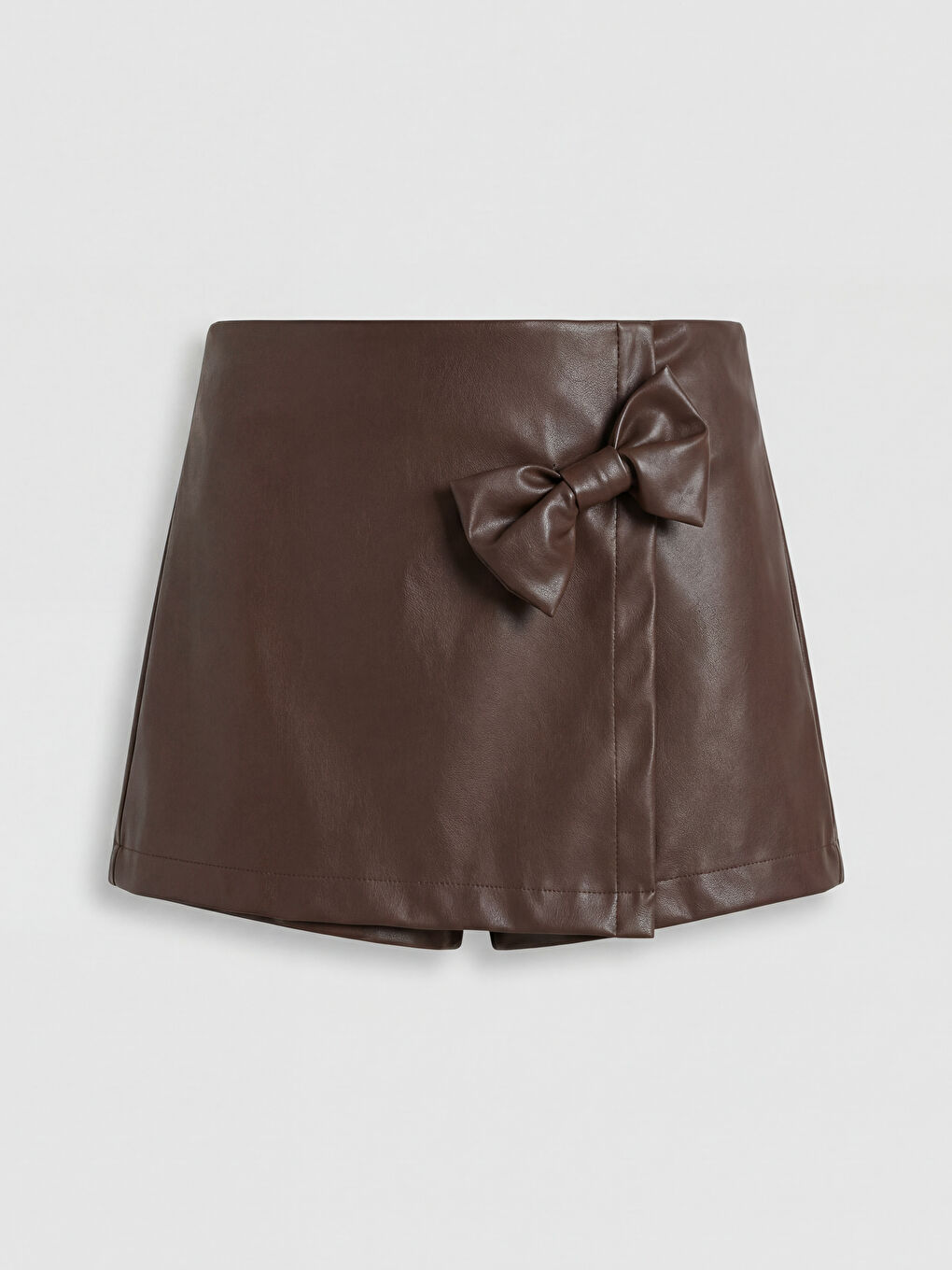 Kahverengi Kız Çocuk Suni Deri Şort Etek