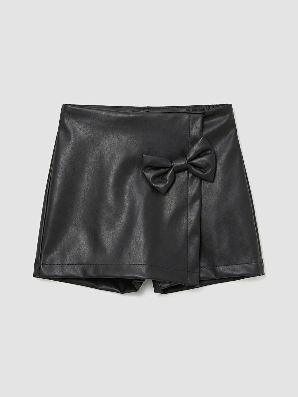 Siyah Beli Lastikli Kız Çocuk Deri Görünümlü Şort Etek