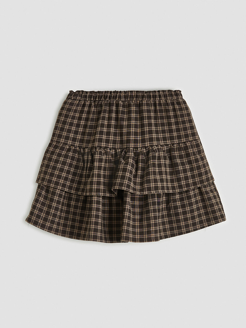 Kahverengi Beli Lastikli Ekose Katkat Kız Çocuk Şort Etek-1