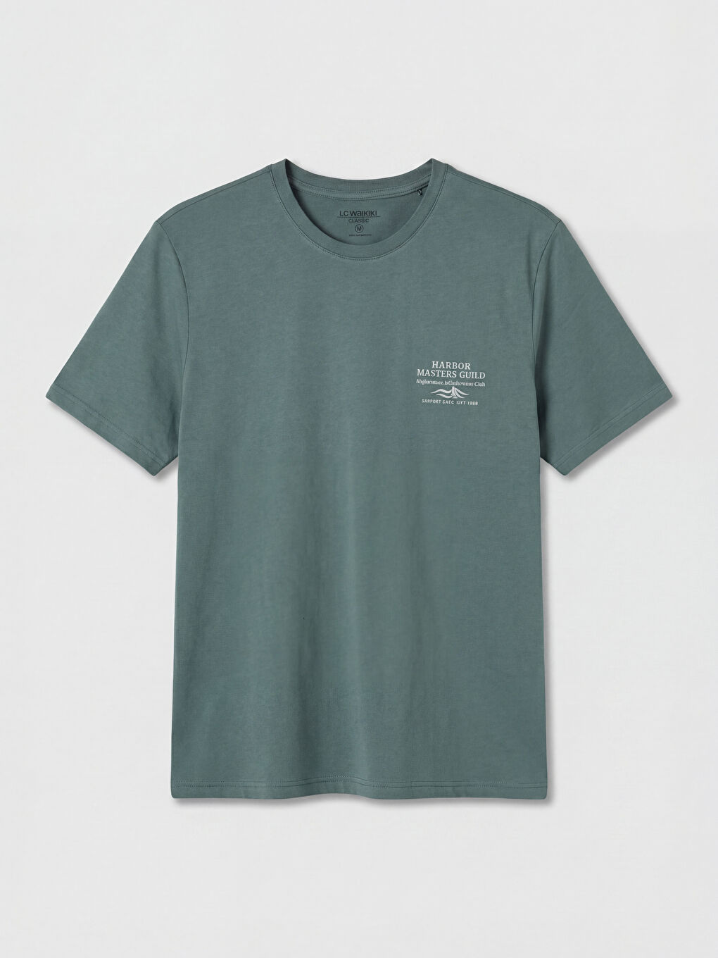 Yeşil Bisiklet Yaka Baskılı Penye Erkek Tişört