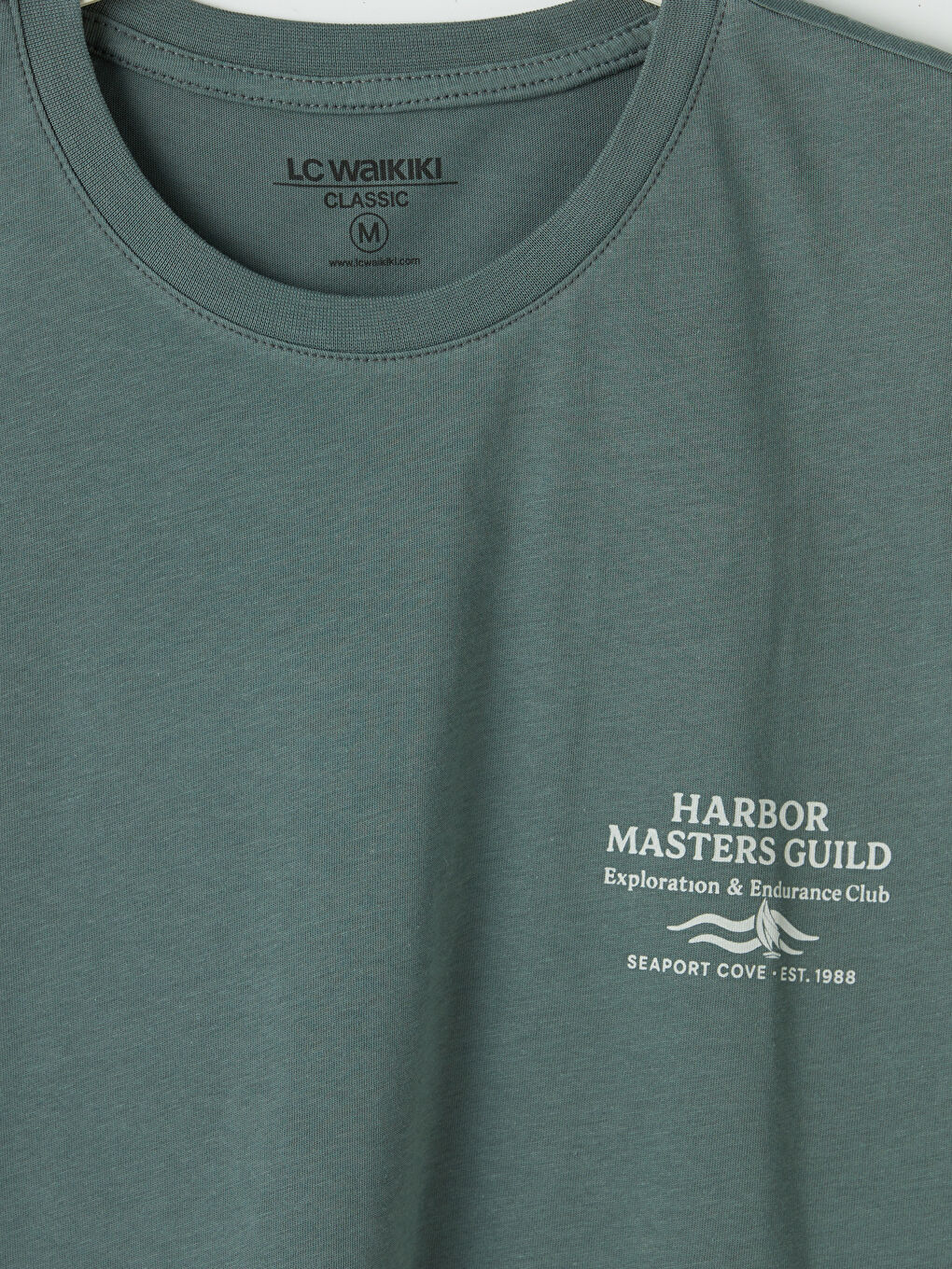 Yeşil Bisiklet Yaka Baskılı Penye Erkek Tişört-2