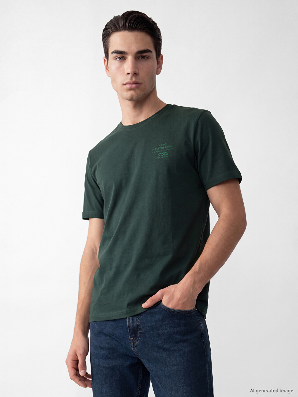 Tricou Jerseu Imprimat cu Guler Rotund pentru Bărbați