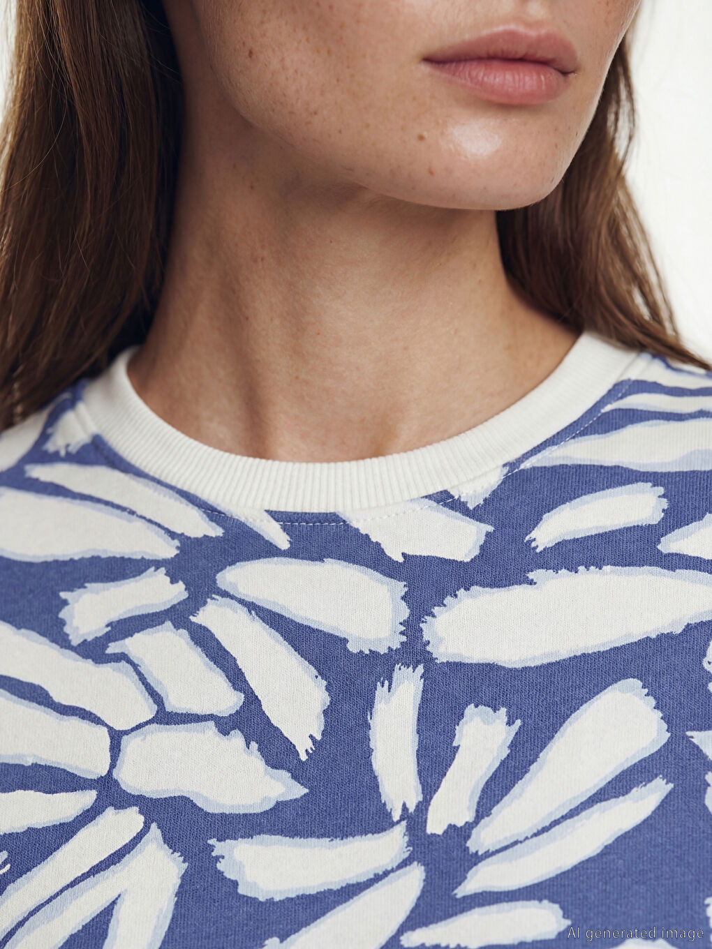 Mavi Bisiklet Yaka Desenli Kadın Sweatshirt Tunik-2