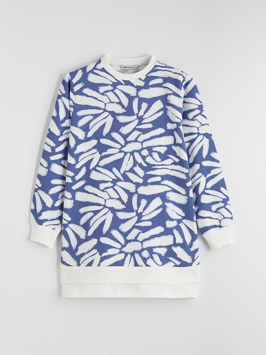 Mavi Bisiklet Yaka Desenli Kadın Sweatshirt Tunik