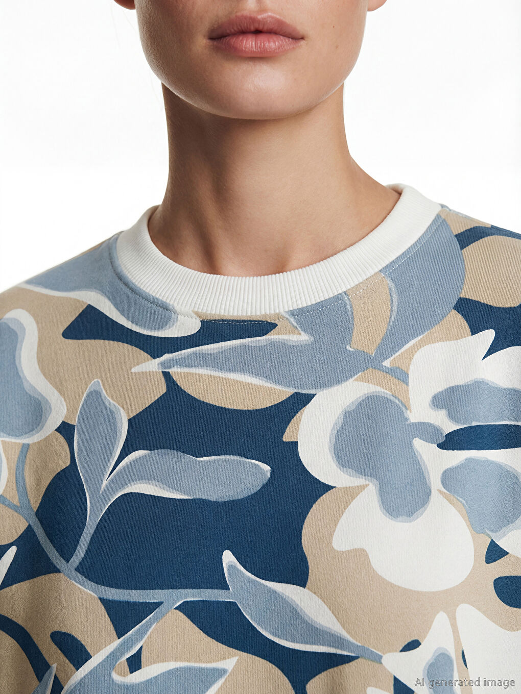 Karışık Bisiklet Yaka Desenli Kadın Sweatshirt Tunik	-2