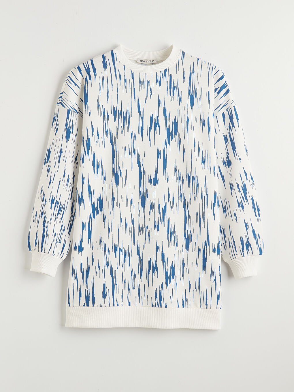 Mavi Bisiklet Yaka Desenli Kadın Sweatshirt Tunik	-3