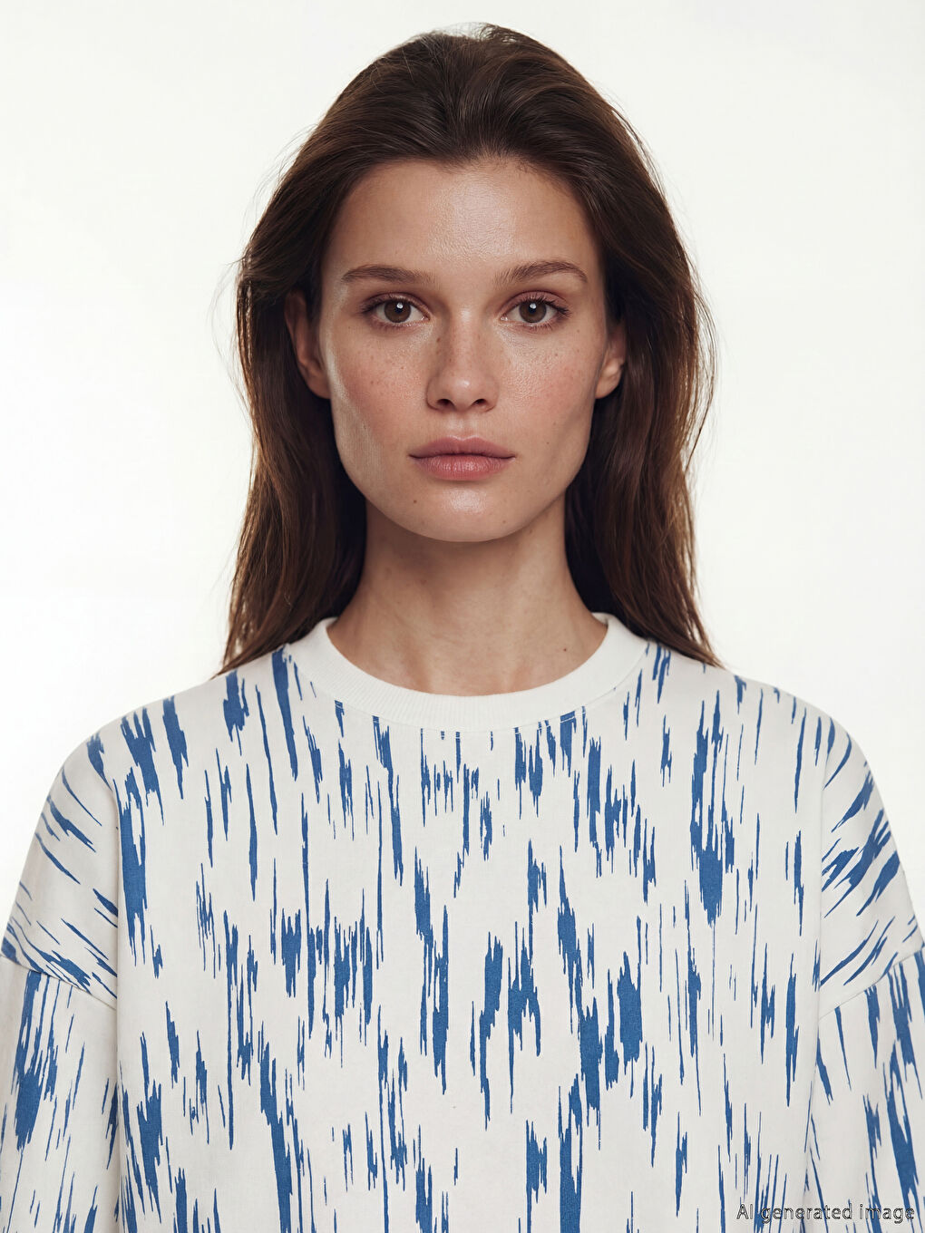 Mavi Bisiklet Yaka Desenli Kadın Sweatshirt Tunik	-2