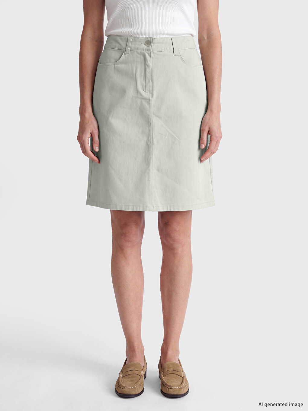 Zipper And Button Closure Skirt-1