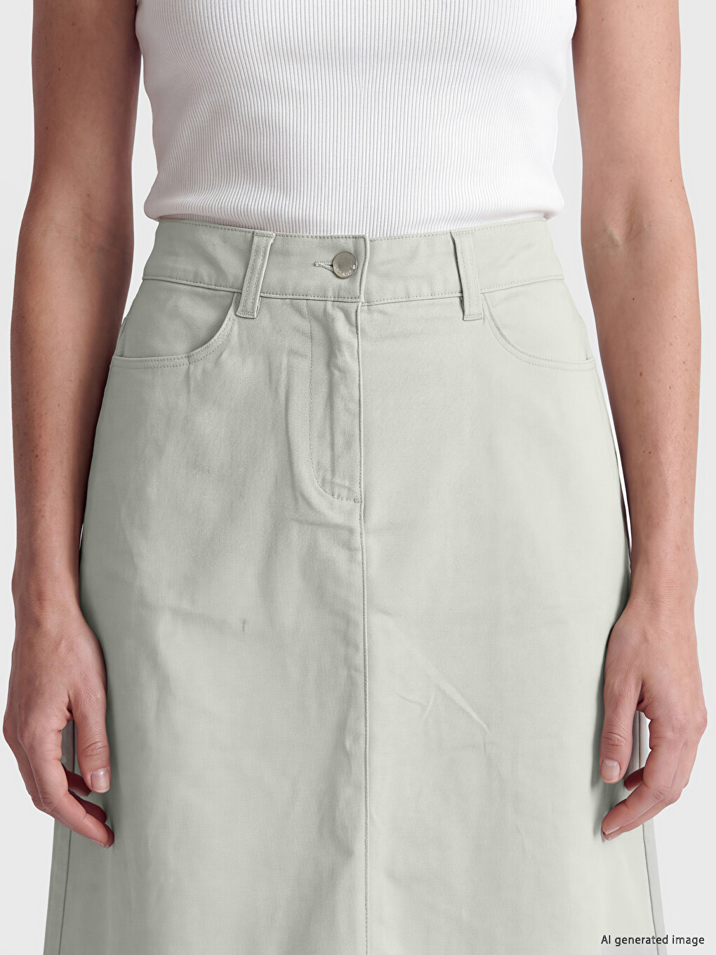 Zipper And Button Closure Skirt-2