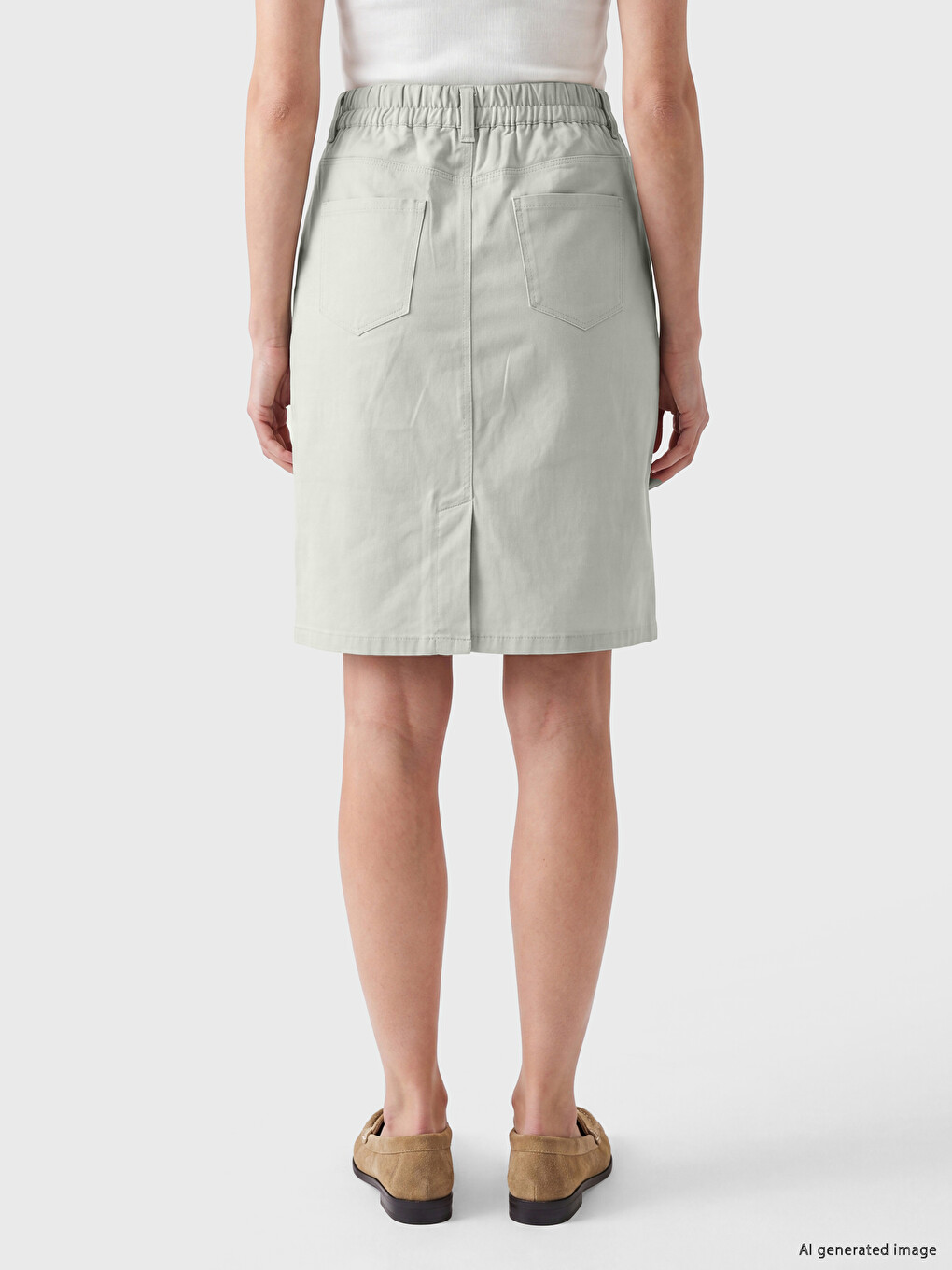 Zipper And Button Closure Skirt-3