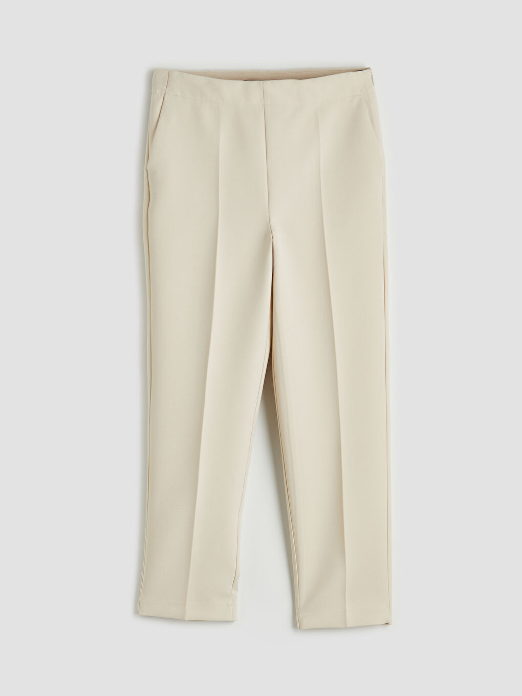 Bej Beli Fermuarlı Dar Fit Kadın Pantolon-4