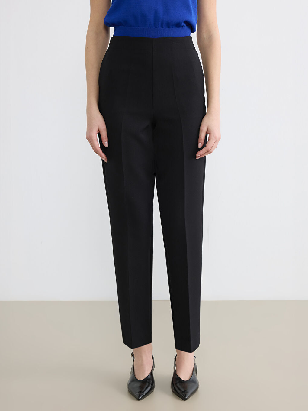 Siyah Beli Fermuarlı Dar Fit Kadın Pantolon	-1