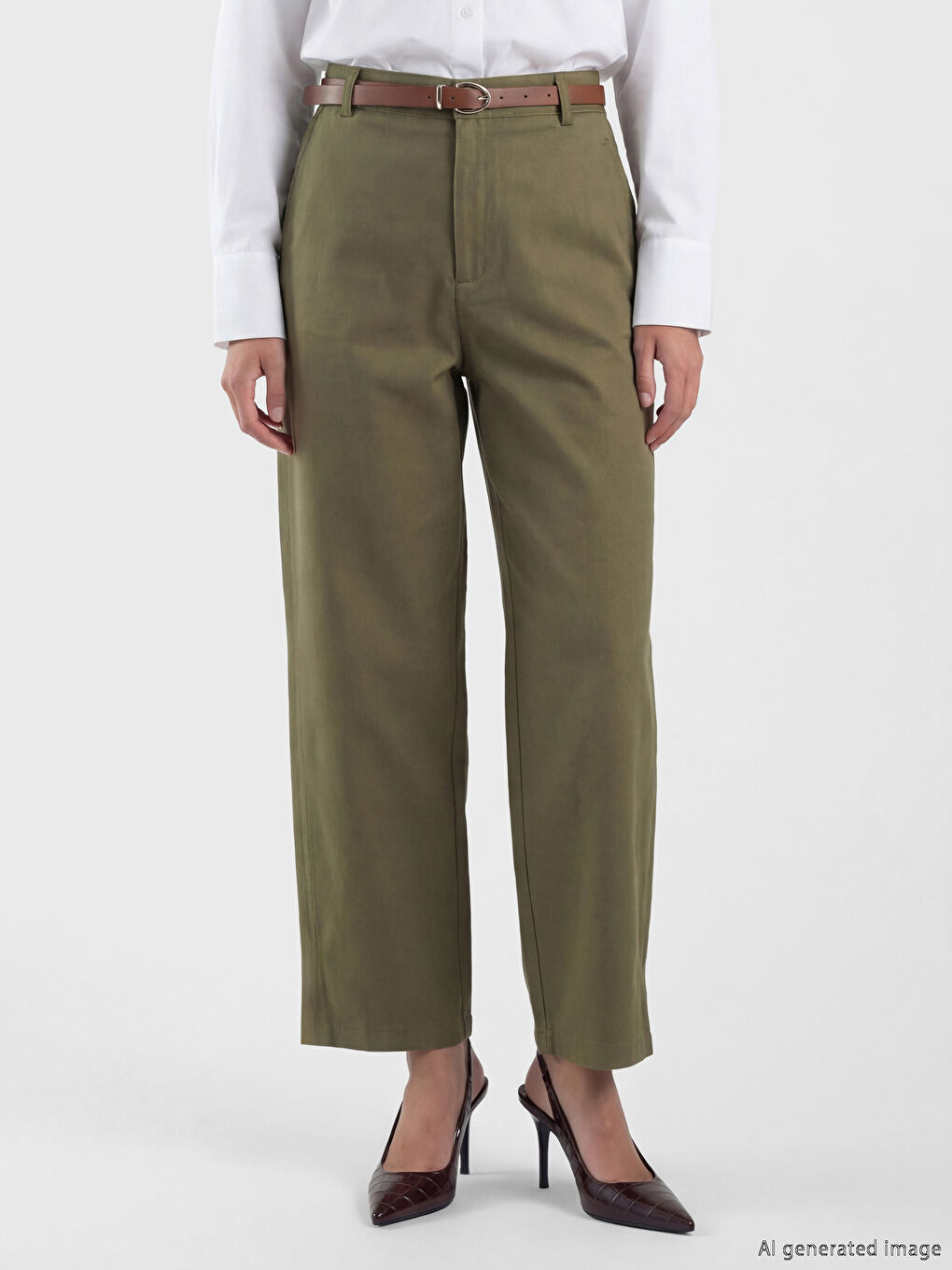 Pantalon Femme en Gabardine avec Ceinture-1