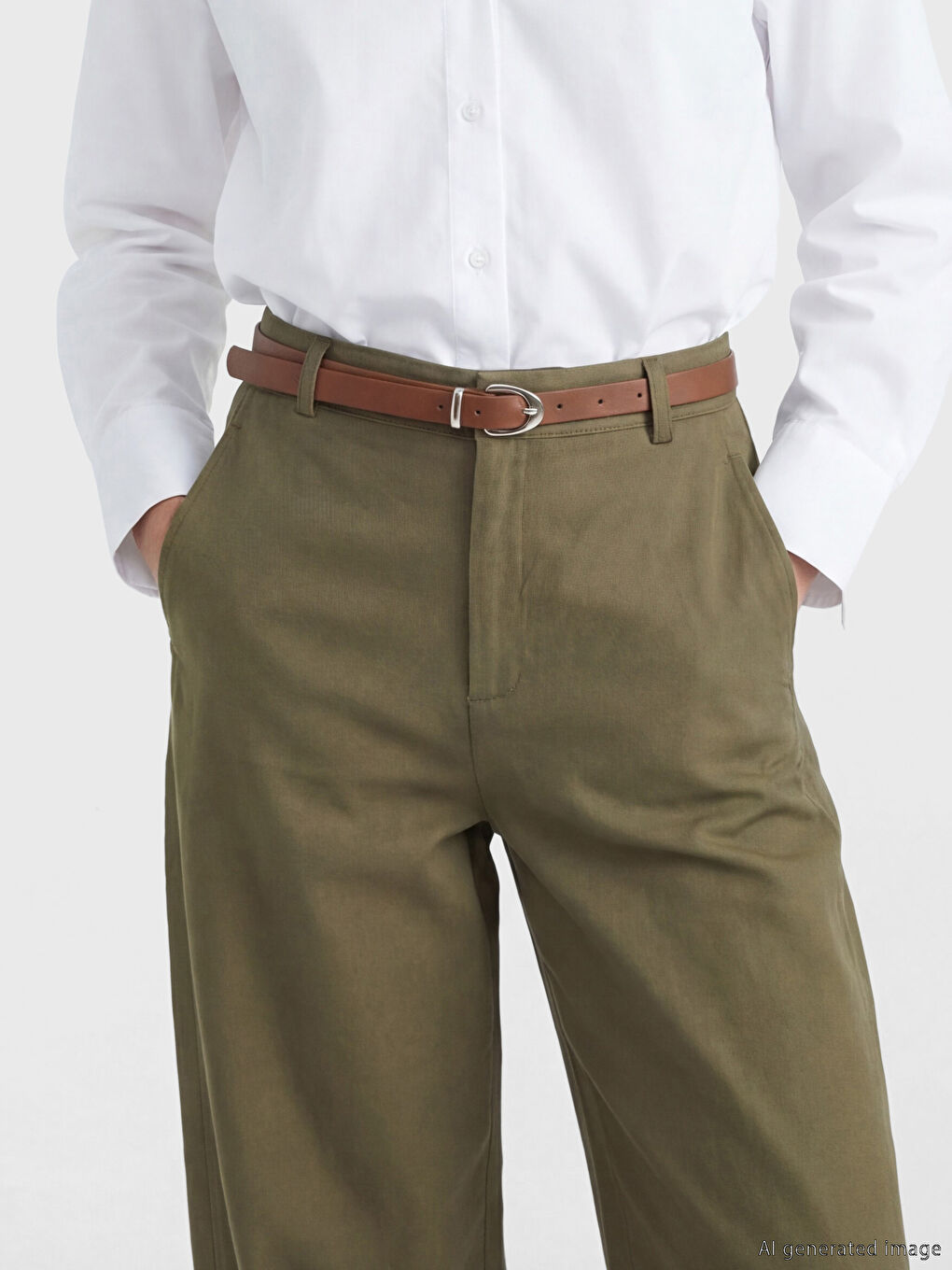 Pantalon Femme en Gabardine avec Ceinture-2