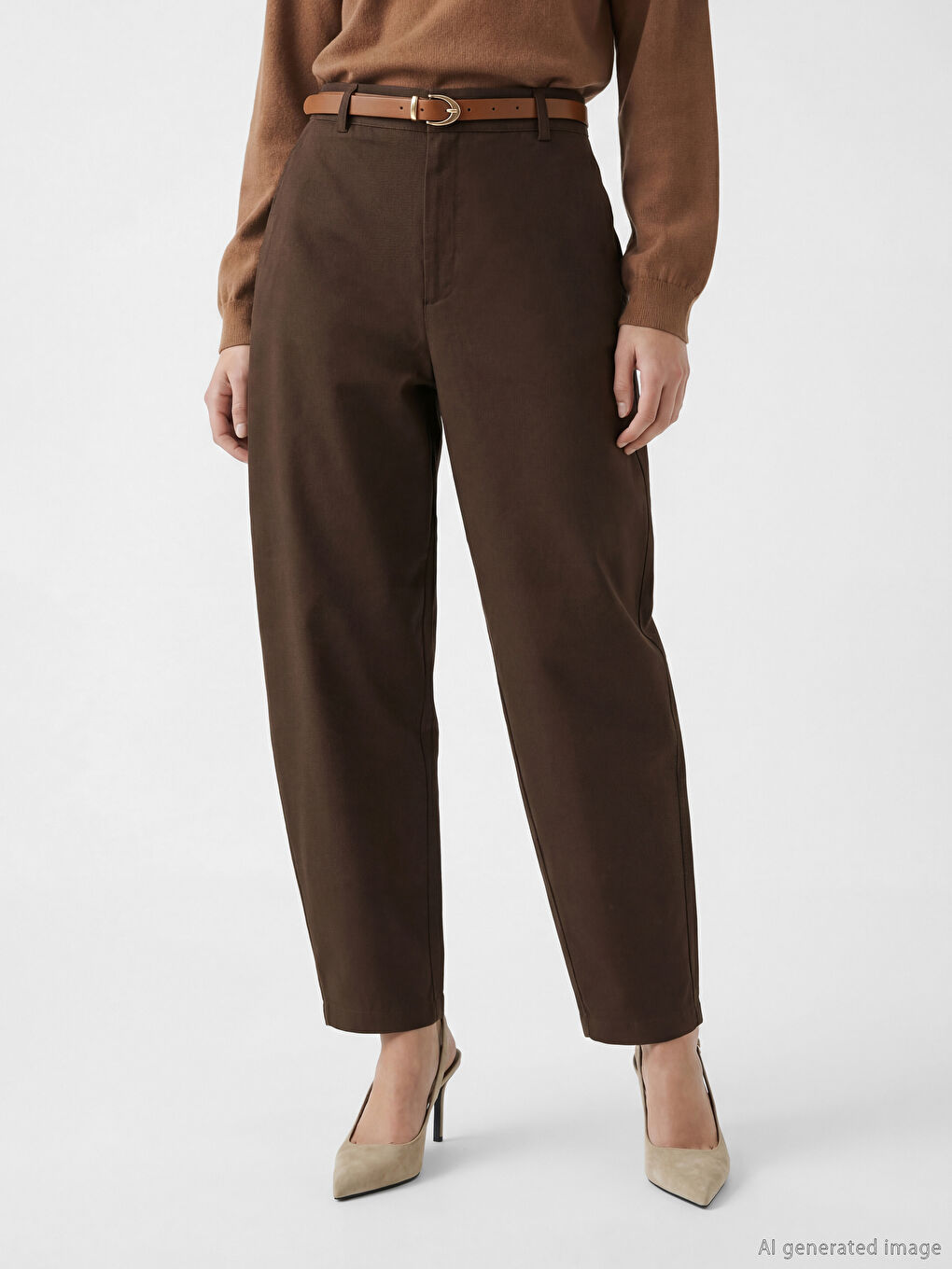 Pantalon Femme en Gabardine avec Ceinture-1