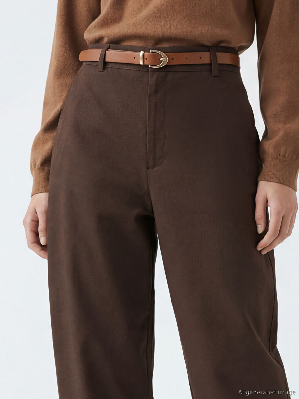 Pantalon Femme en Gabardine avec Ceinture-2
