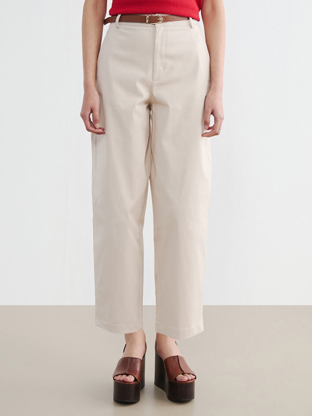 Ženske pantalone od gabardina sa kaišem-1