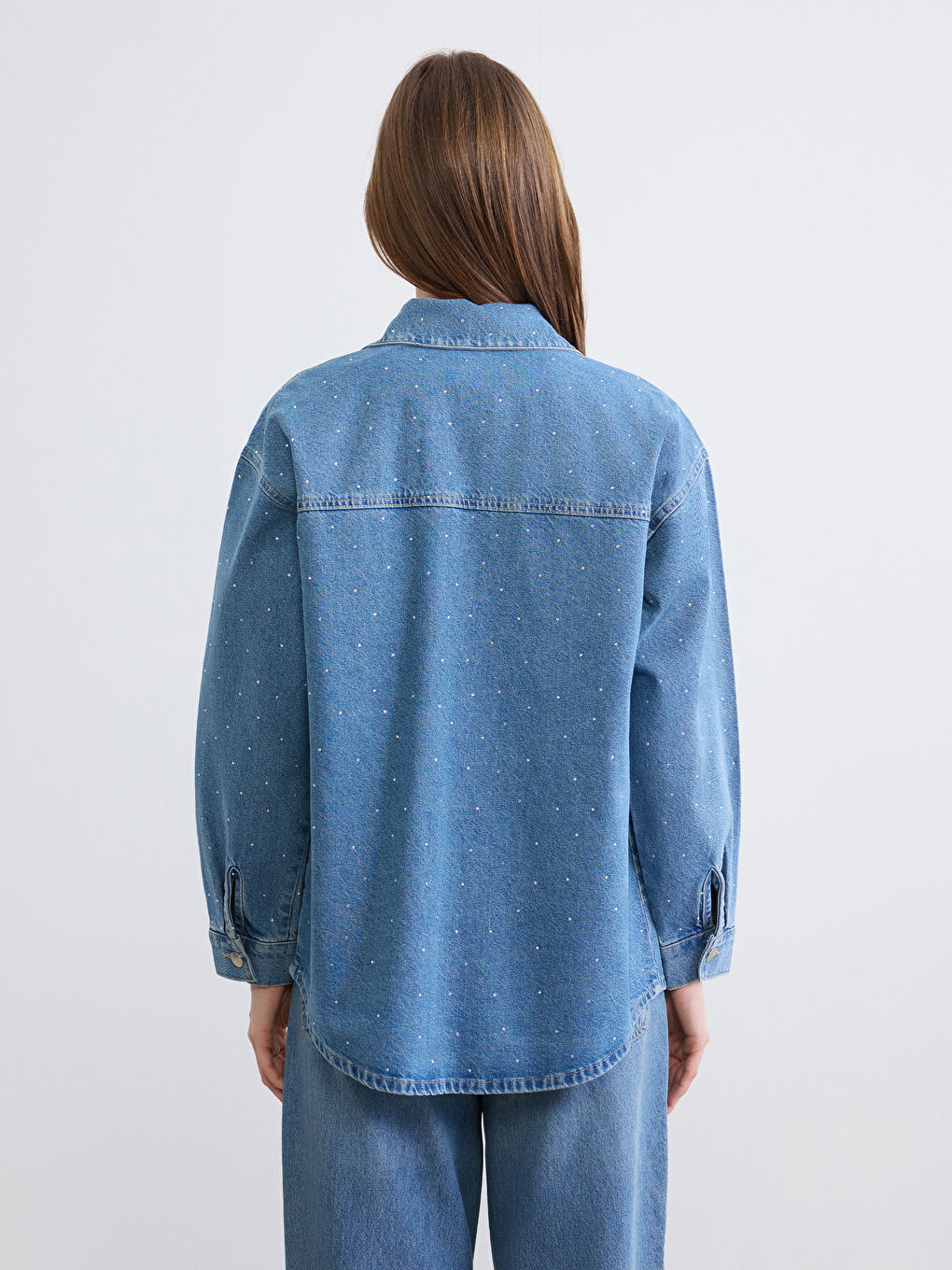 İndigo Taşlı Kadın Gömlek Ceket-3