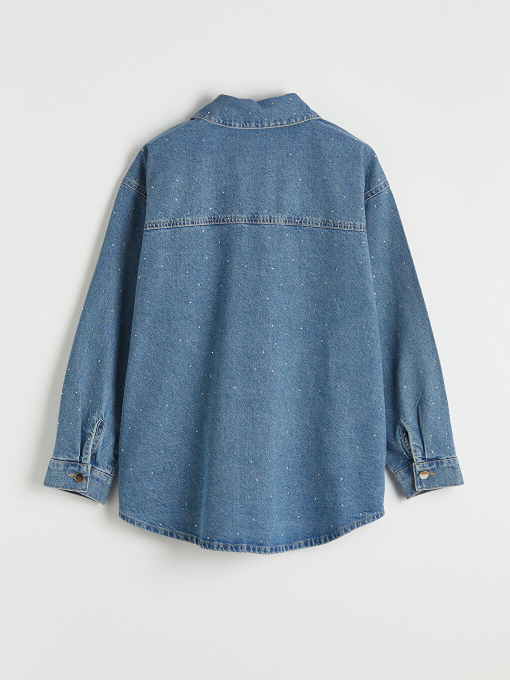 İndigo Taşlı Kadın Gömlek Ceket-1