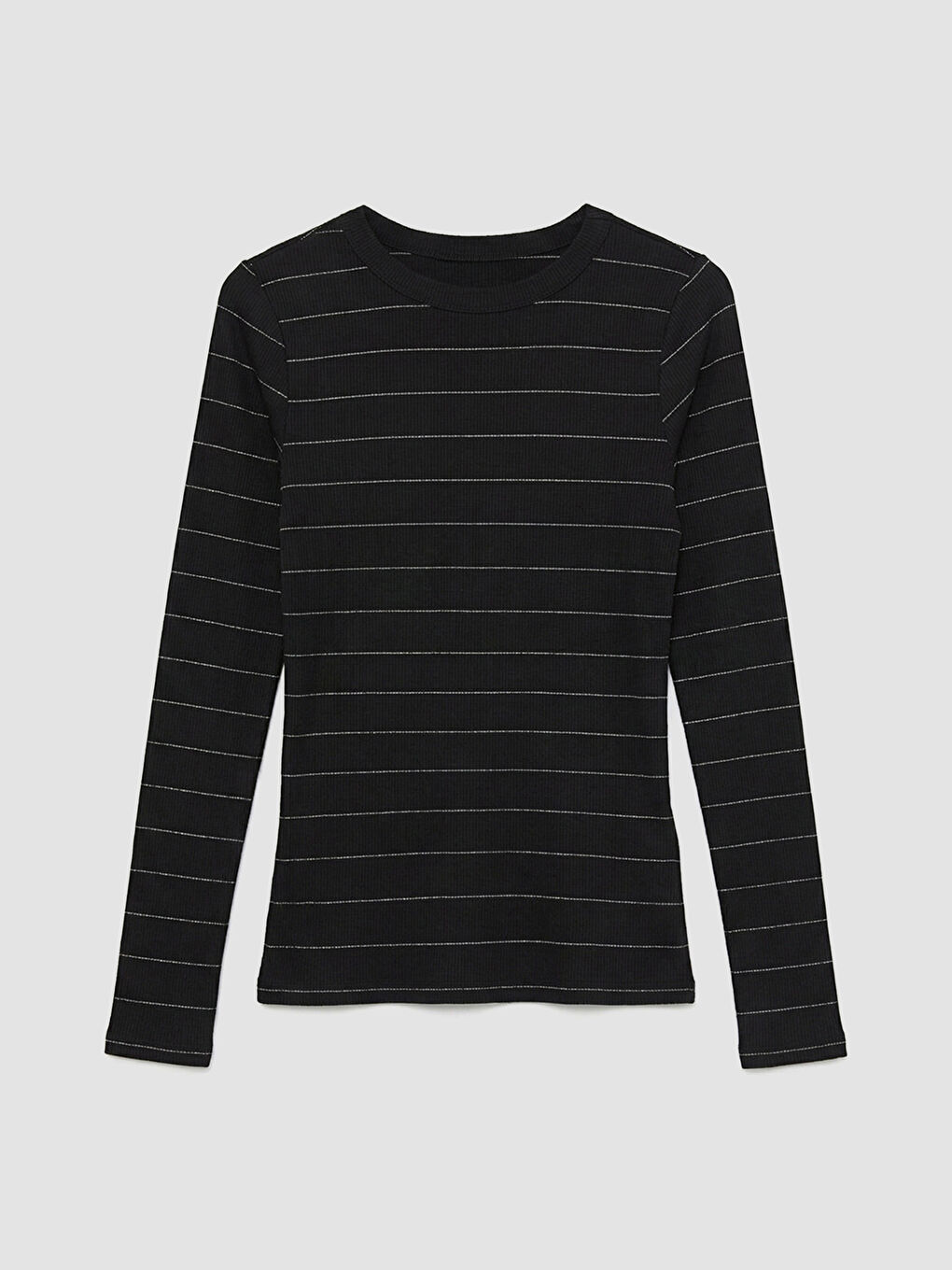 Siyah Bisiklet Yaka Çizgili Kadın Body-4