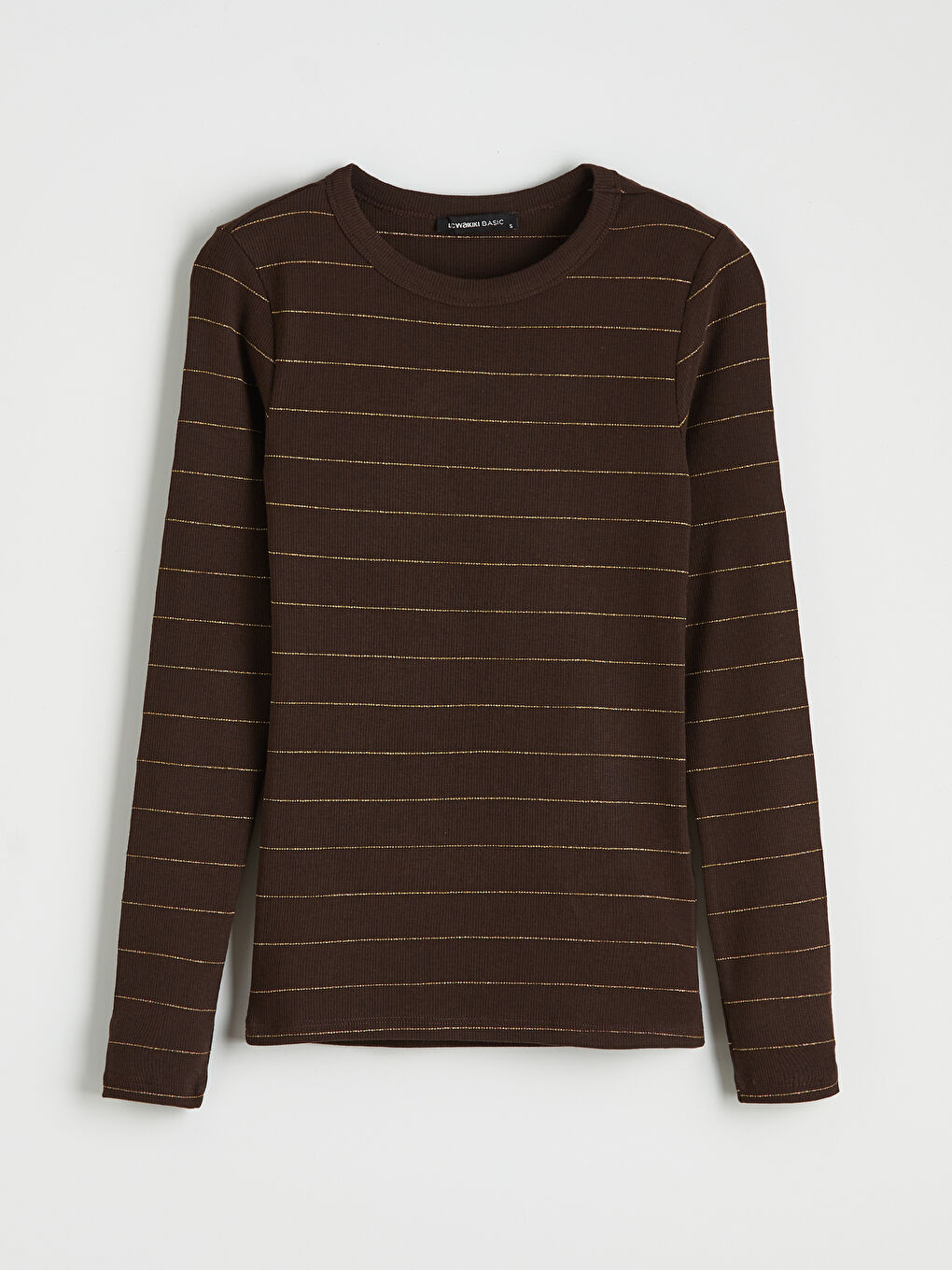 Kahverengi Bisiklet Yaka Çizgili Kadın Body