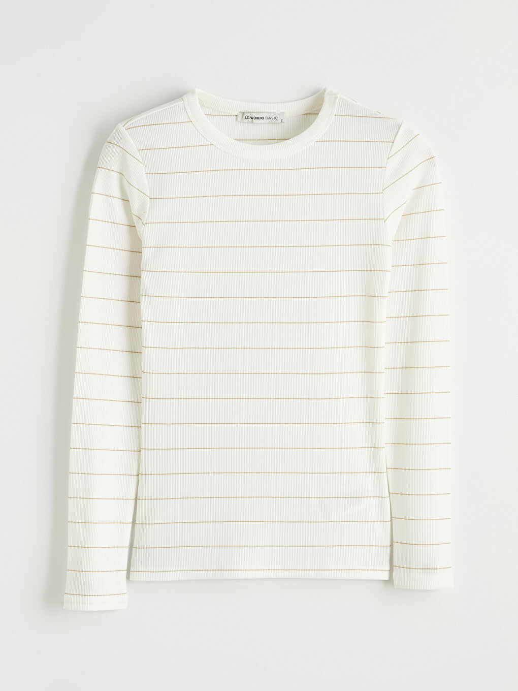 Ekru Bisiklet Yaka Çizgili Kadın Body