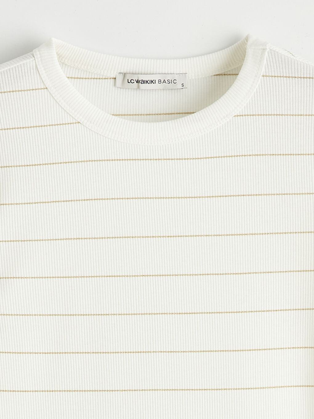 Ekru Bisiklet Yaka Çizgili Kadın Body-1