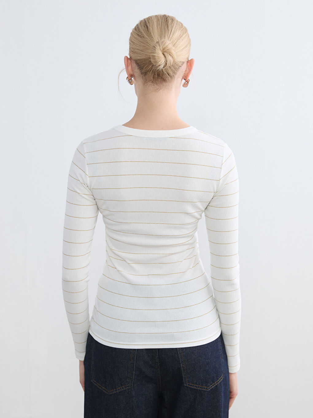 Bisiklet Yaka Çizgili Kadın Body-3