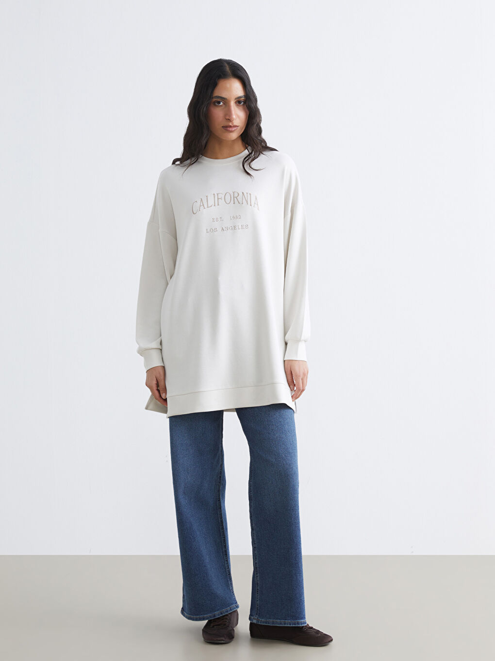 California Embroidered Soft Touch Women's Sweatshirt Tunic-1