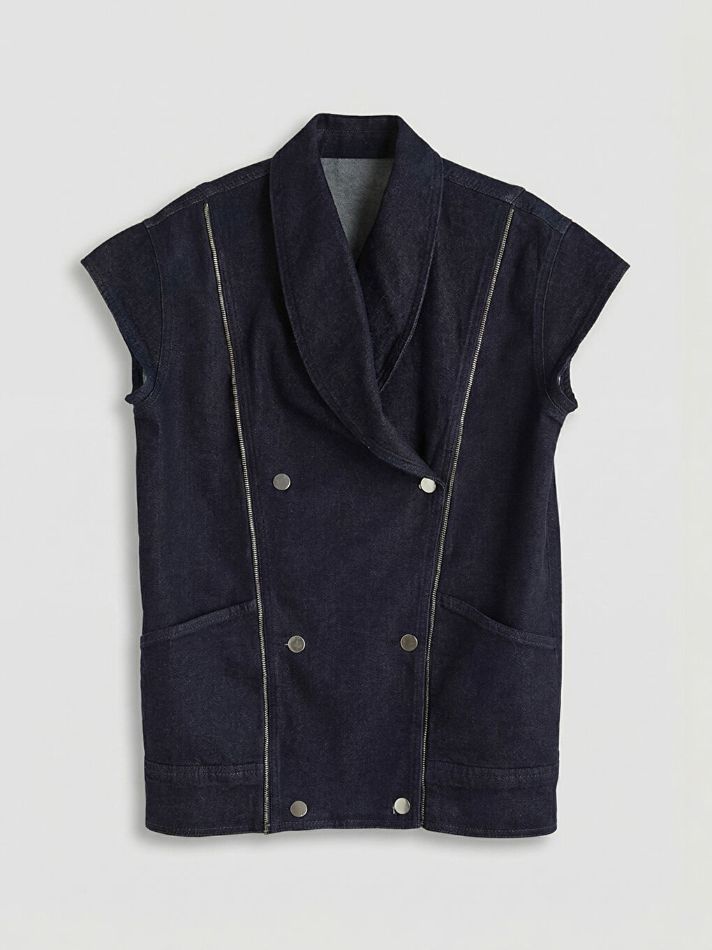 Lacivert Kruvaze Yaka Kadın Jean Yelek