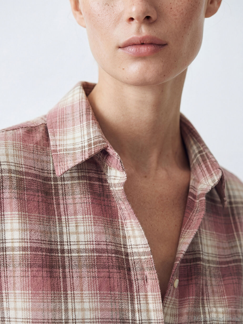 Pembe Ekose Kadın Gömlek Tunik-2