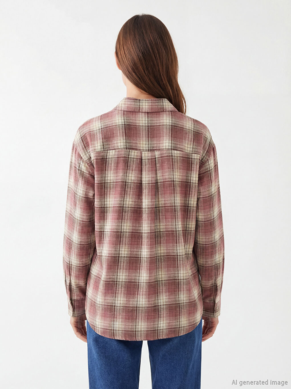 Pembe Ekose Kadın Gömlek Tunik-3