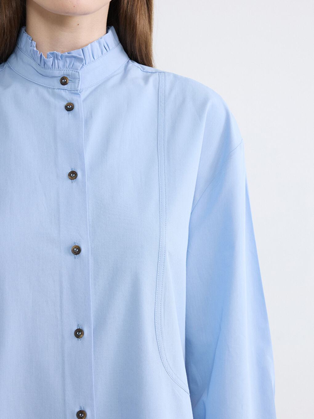 Mavi Hakim Yaka Poplin Kadın Gömlek Tunik	-3