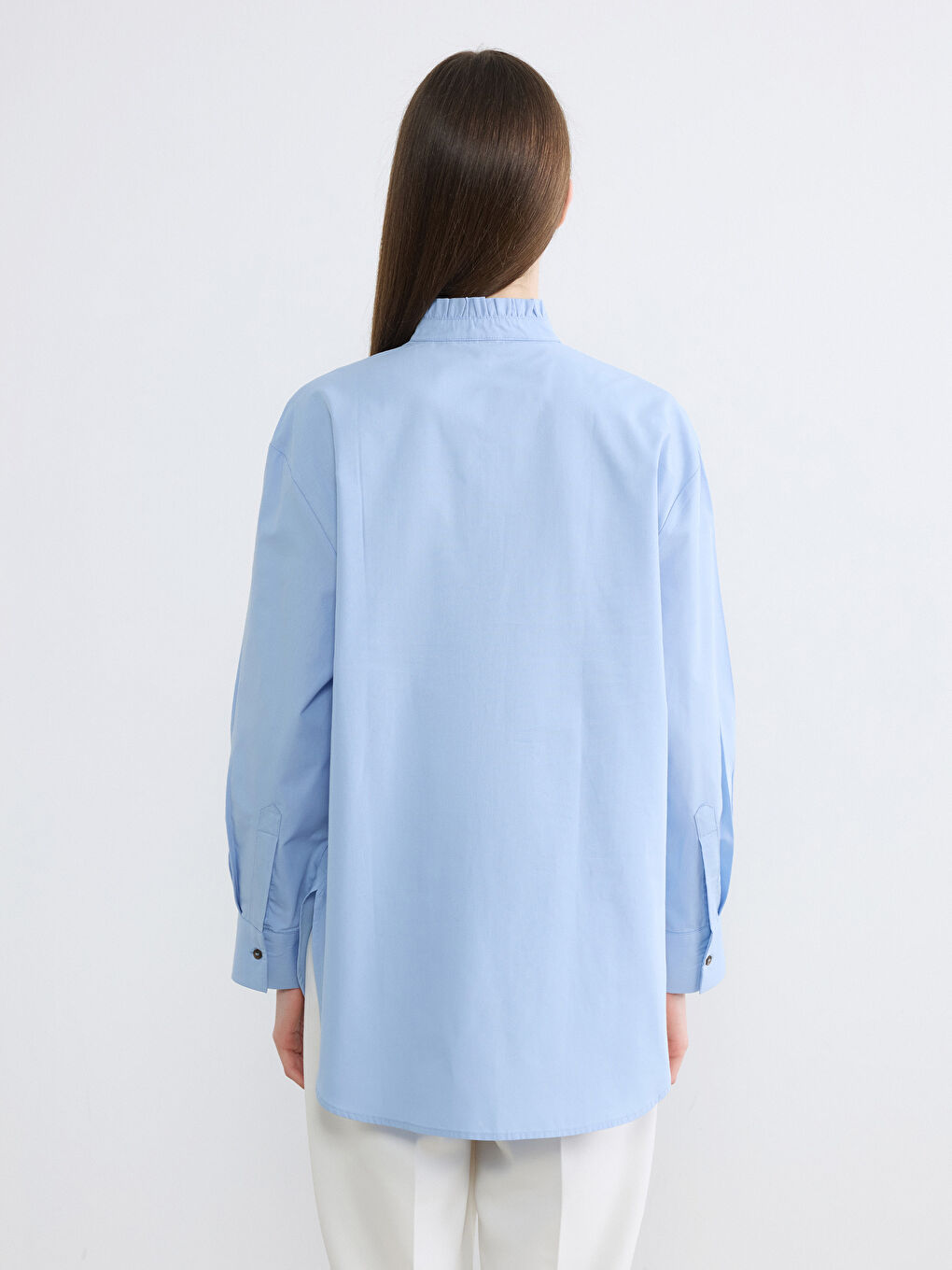 Mavi Hakim Yaka Poplin Kadın Gömlek Tunik	-4