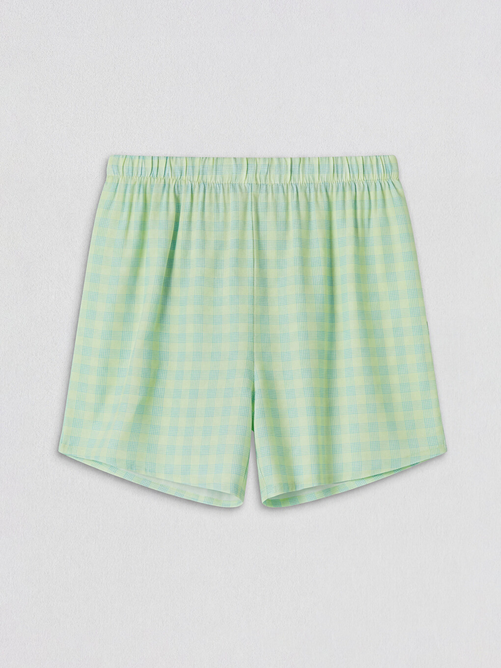 Mavi Beli Lastikli Ekose Kadın Şort Pijama Altı-1