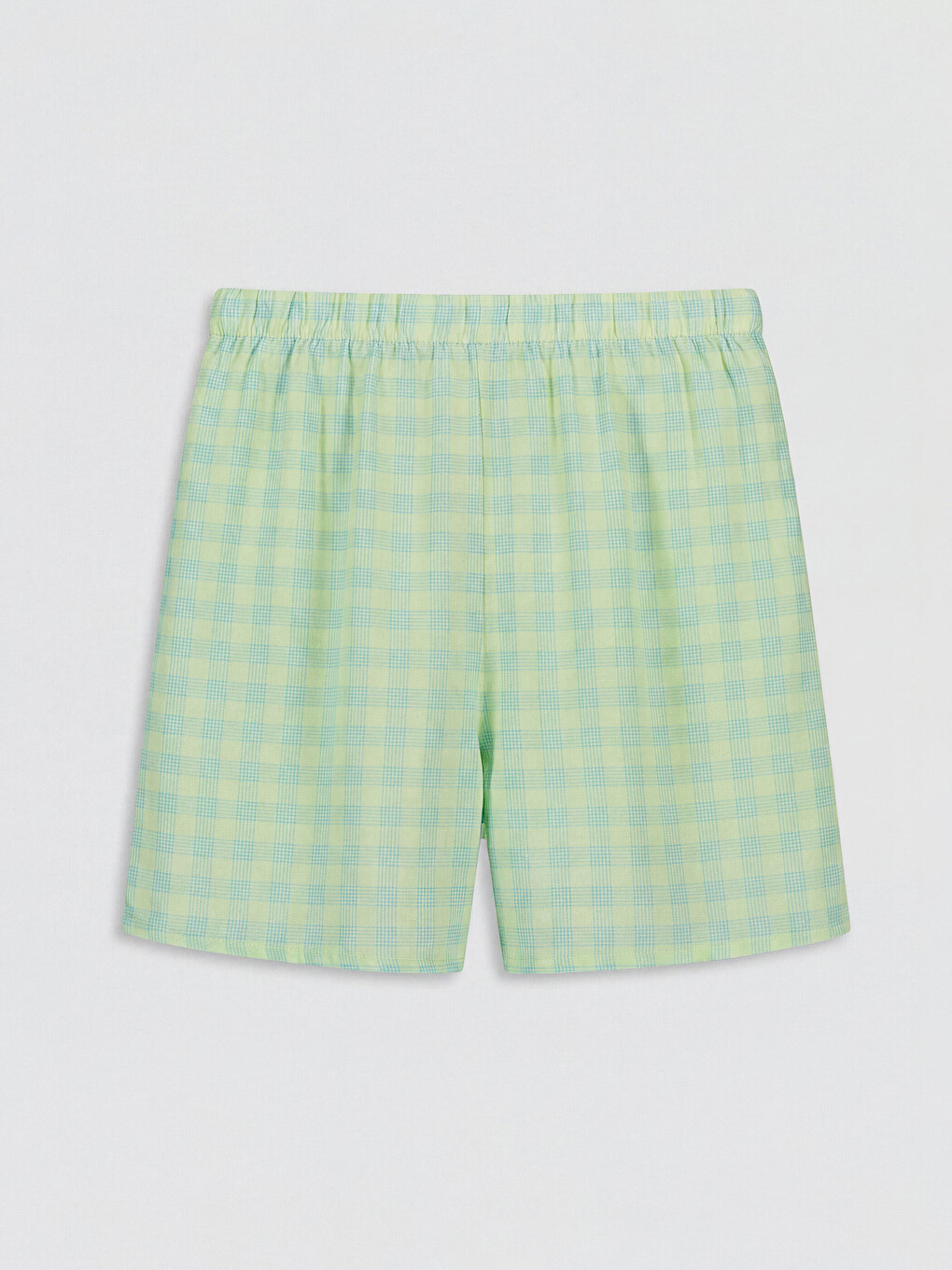 Mavi Beli Lastikli Ekose Kadın Şort Pijama Altı