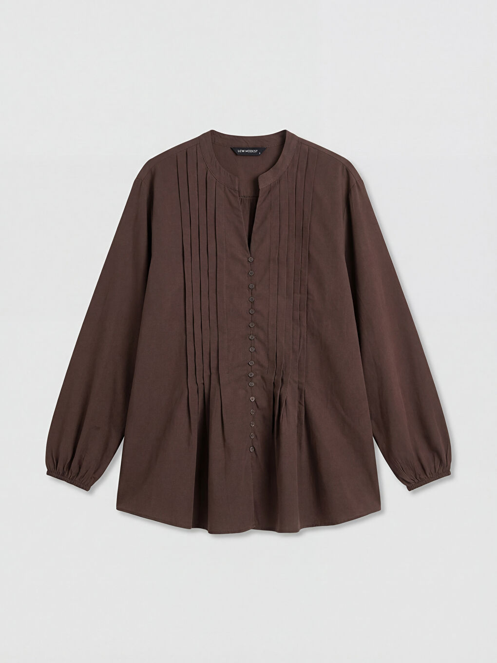 Kahverengi Kaçık Yaka Büzgülü Bluz