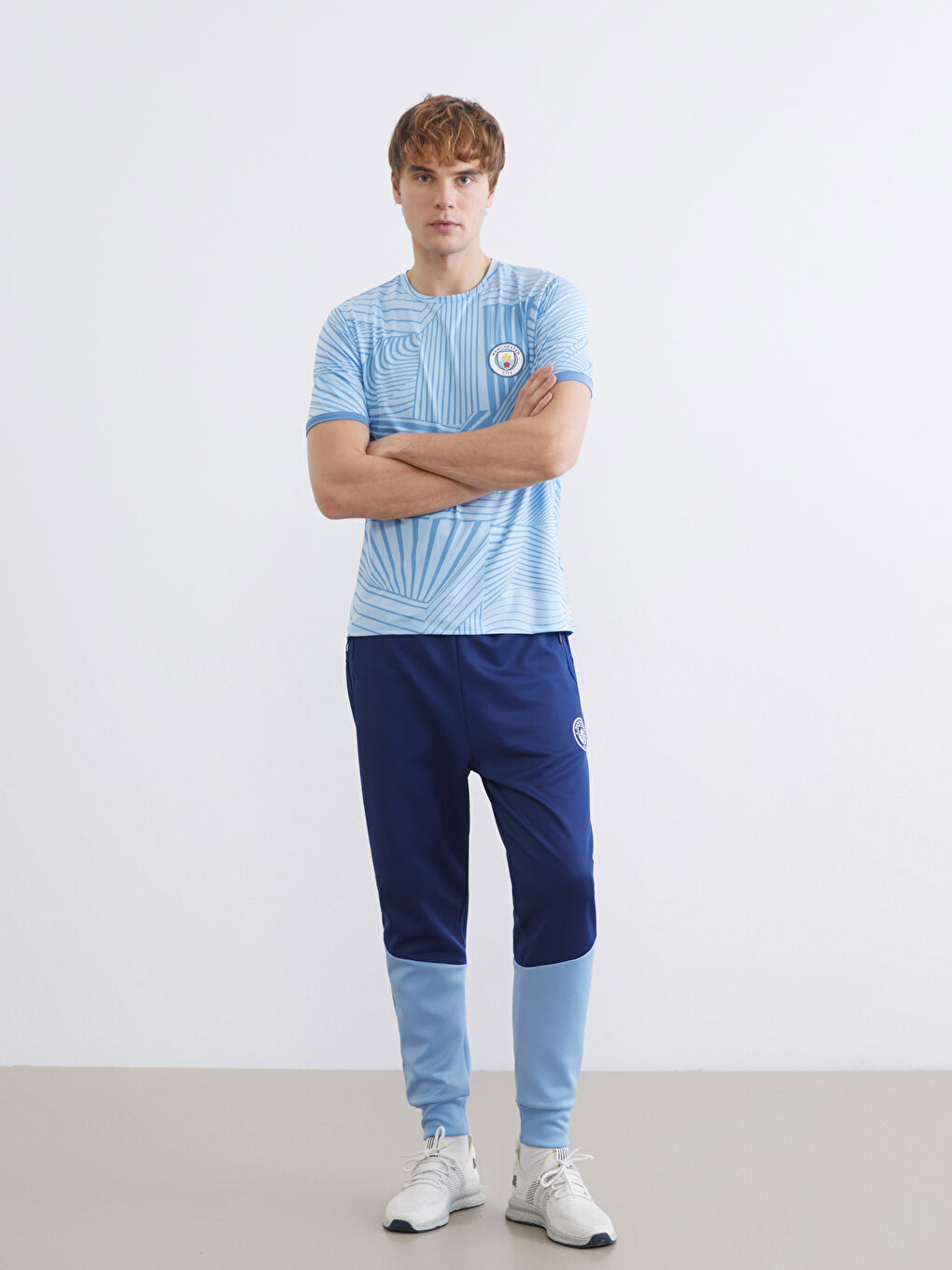 Mavi Bisiklet Yaka Manchester City Baskılı Erkek Spor Tişört-1